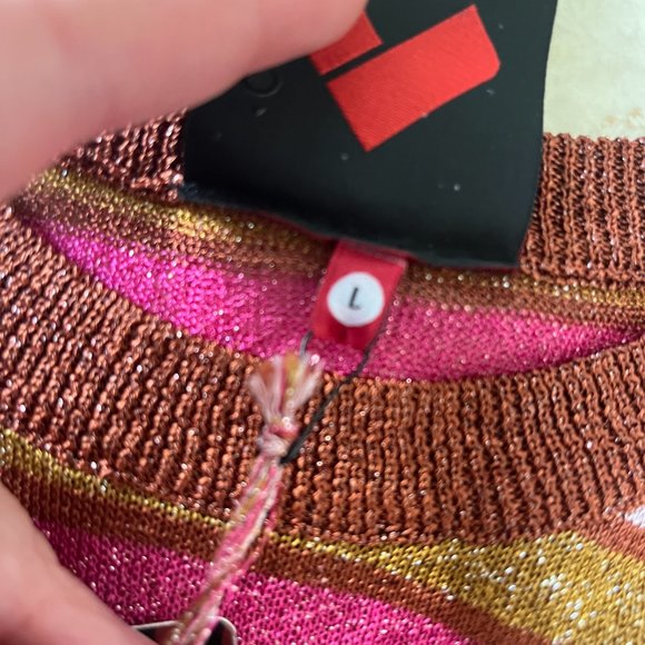 NWT Happy Sheep Sz L Lurex Metallic Stripe Sheer Knit Sweater Pink Rust Gold - Picture 5 of 10